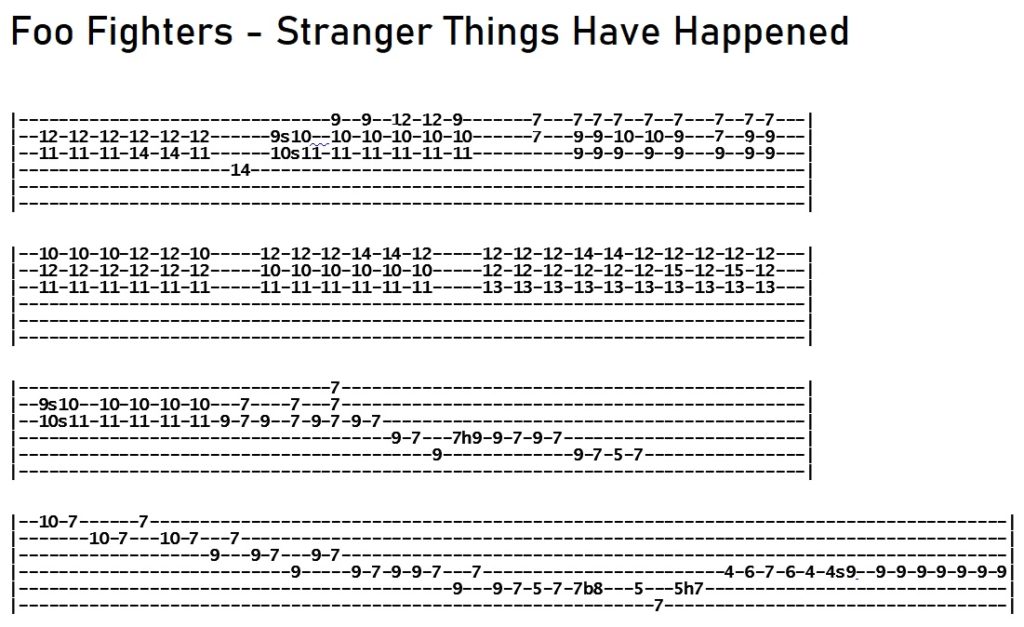 Foo Fighters - Stranger Things Have Happened Solo Tab