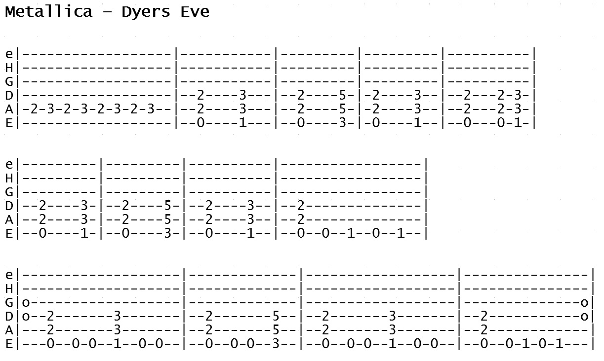 Metallica - Dyers Eve (Tab)