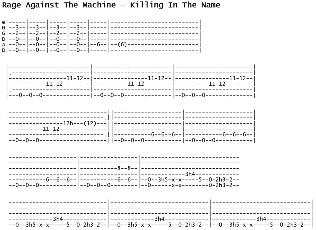 Rage Against The Machine - Killing in the name (Tab)