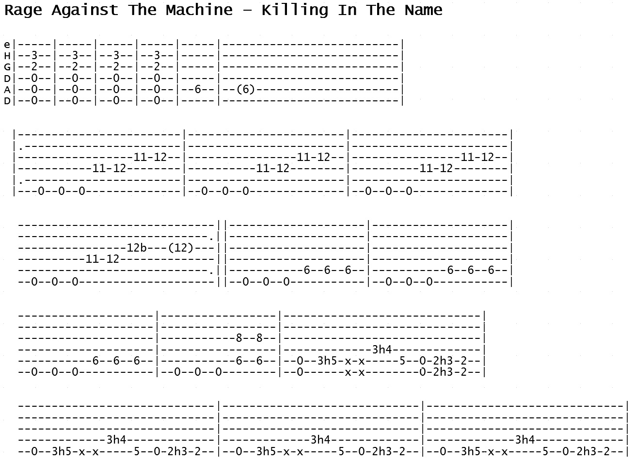 Rage Against The Machine - Killing in the name (Tab)